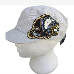 Skull sequin‎  stripe cotton baseball cap NWT